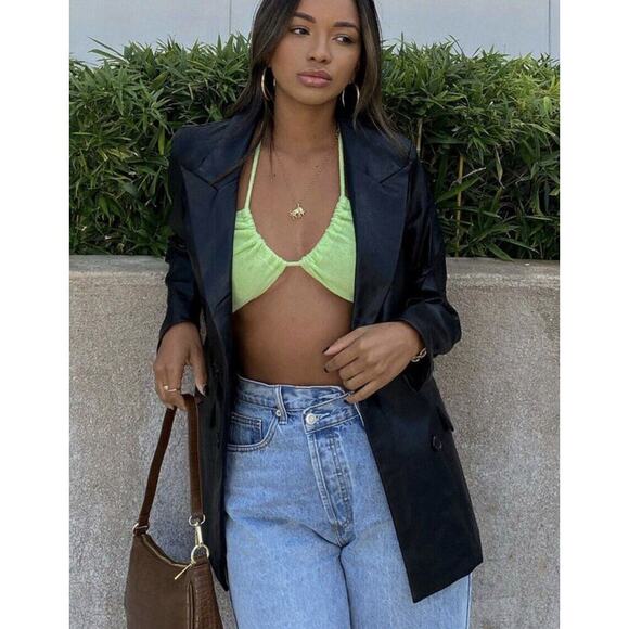 Princess Polly BLACK FAUX LEATHER DOUBLE BREASTED BLAZER JACKET PLUS SZ 20 NEW - Picture 8 of 16